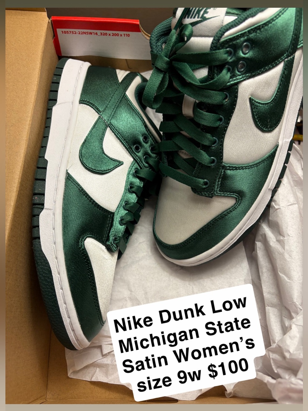 Nike Dunk Low Satin in Green and White — Women's